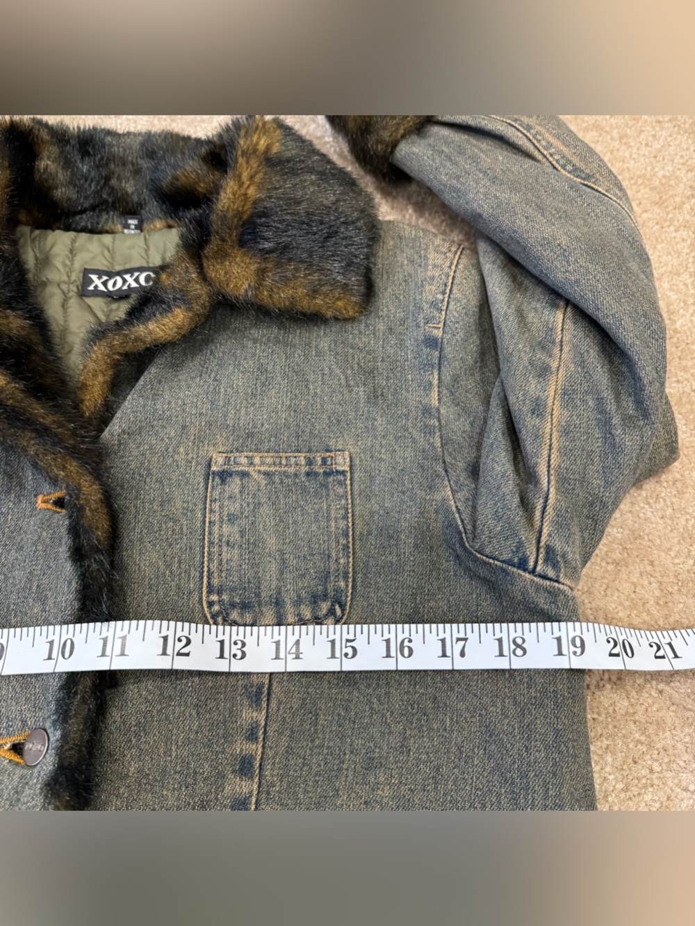 XOXO Y2K 2000s Denim Fur Penny Lane Utility Retro Boho Moto Grunge Fall Winter S - Picture 7 of 11